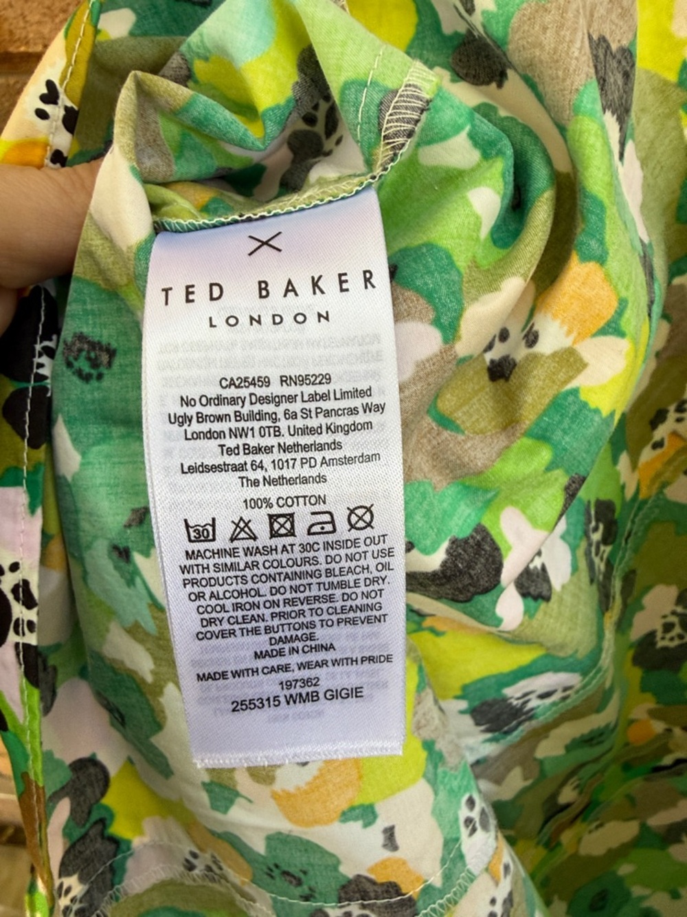 Ted Baker London Gigie Top Green Yellow Floral Silk Blouse Size 1 (4) - Picture 5 of 5